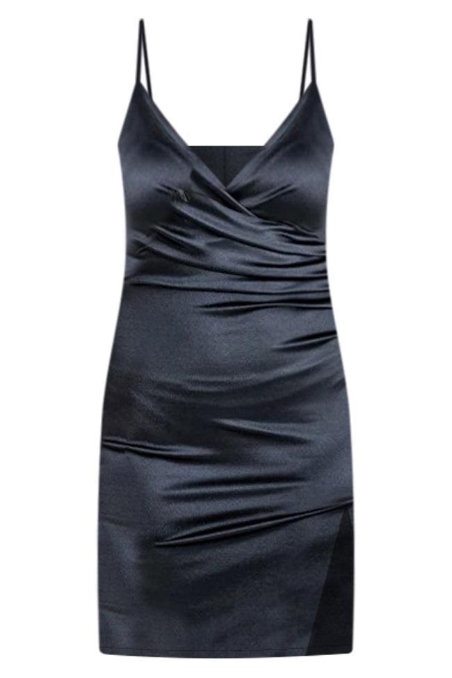 Hidden Romance Black Satin Mini Dress FINAL SALE Product Image