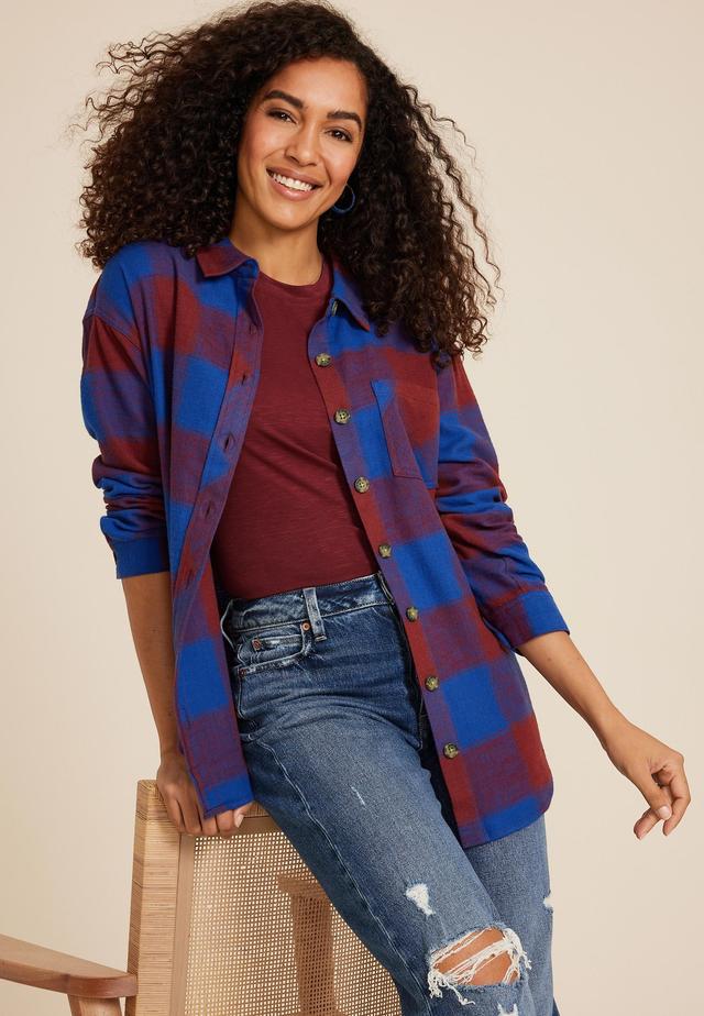 Cabin Plaid Boyfriend Tunic Shirt Product Image