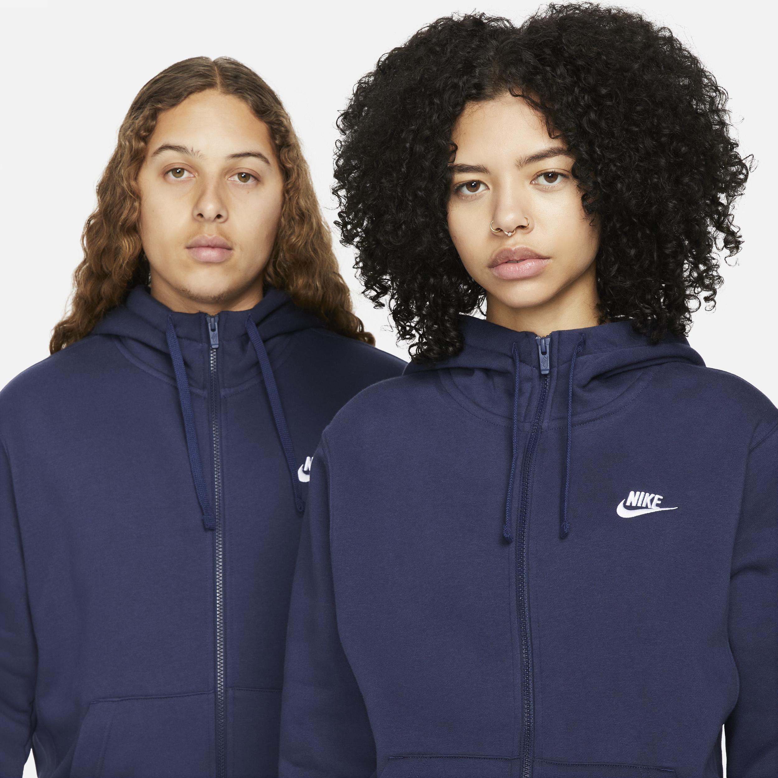 Nike Mens Nike Club Full-Zip Hoodie - Mens White/Midnight Navy Product Image