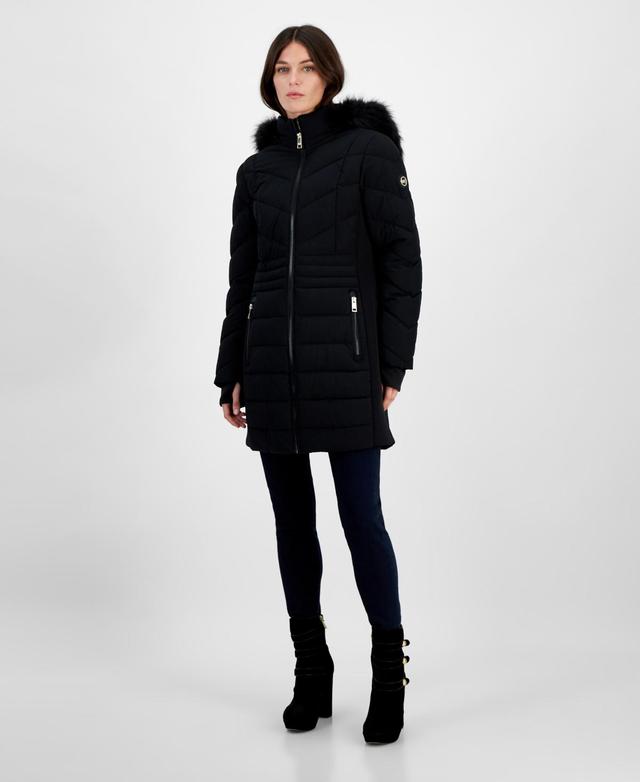 Michael Michael Kors Womens Faux-Fur-Trim Hooded Puffer Coat, Created for Macys Product Image