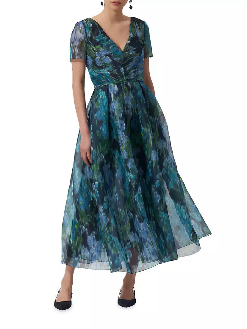 Floral Silk V-Neck Midi-Dress Product Image