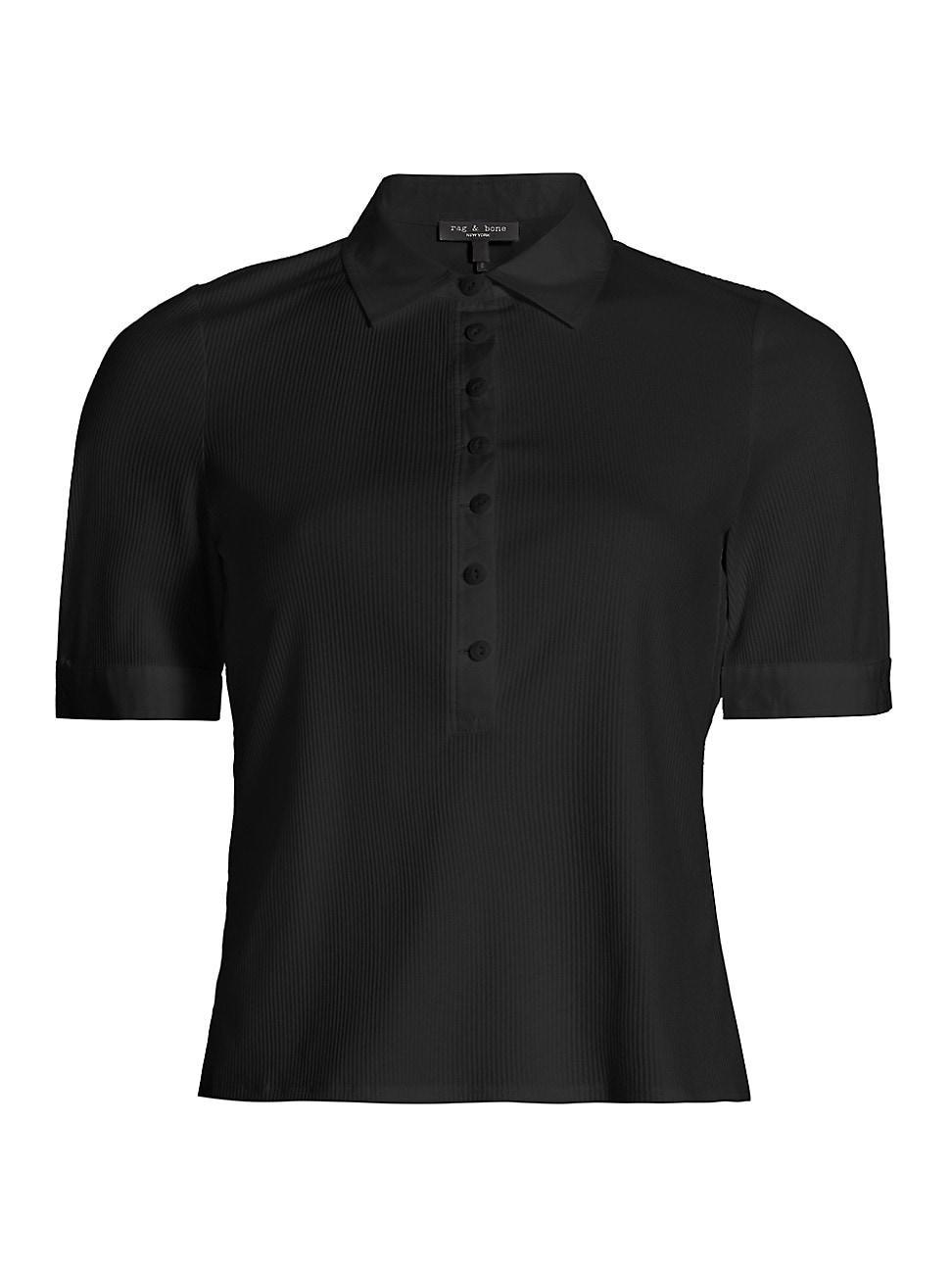 Womens Rib-Knit Mixed-Media Polo Shirt product image