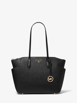 Michael Kors Marilyn Medium Saffiano Leather Top Zip Logo Charm Tote Bag Product Image