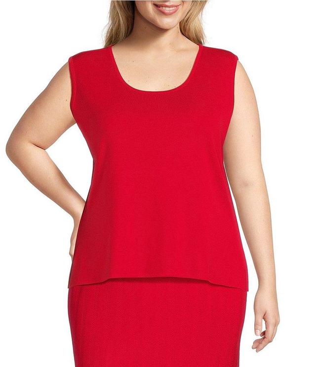 Ming Wang Plus Size Knit Scoop Neck Sleeveless Side Slits Tank Top Product Image