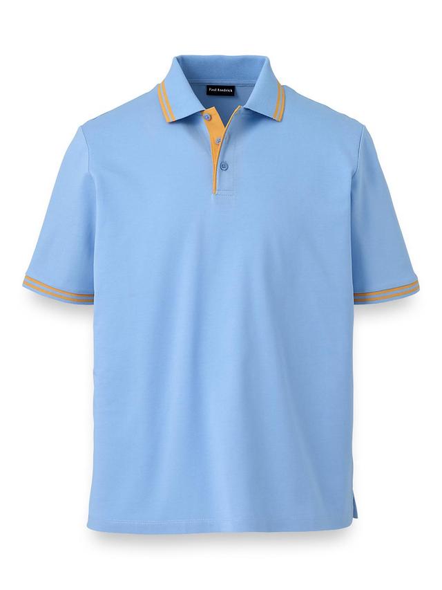 Mercerized Cotton Pique Three Button Polo - Light Blue Product Image