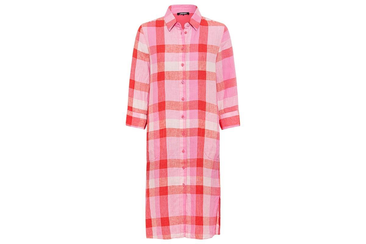 Olsen Womens 100% Linen Plaid Shirt Dress product image