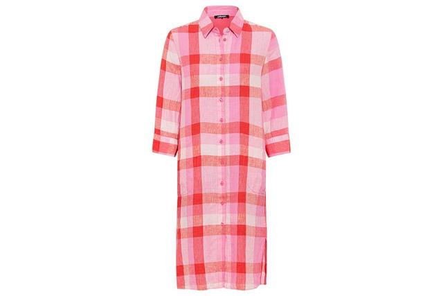 Olsen Womens 100% Linen Plaid Shirt Dress Product Image