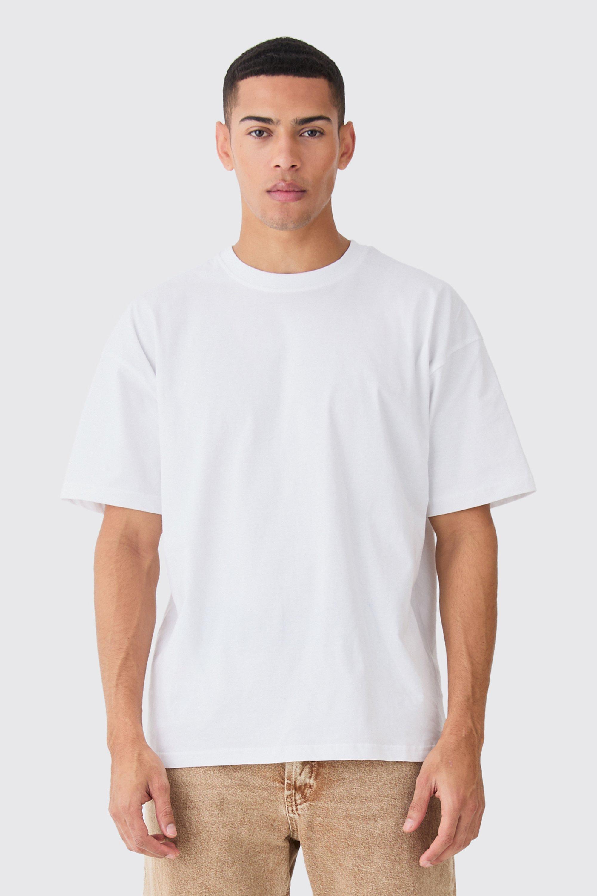 Mens White Oversized Crew Neck T-shirt, White Product Image