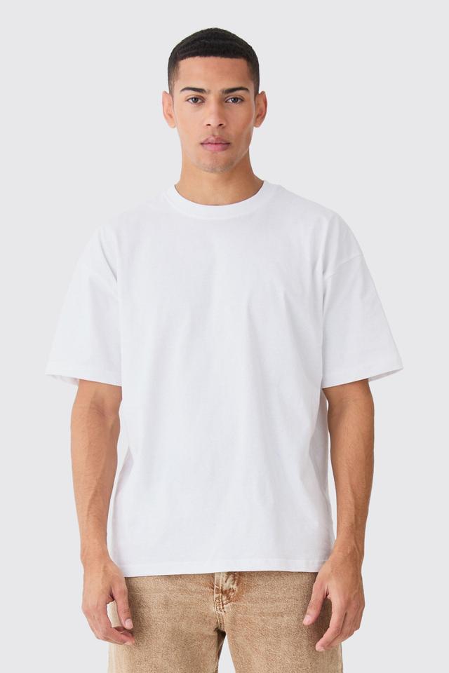 Mens White Oversized Crew Neck T-shirt, White Product Image