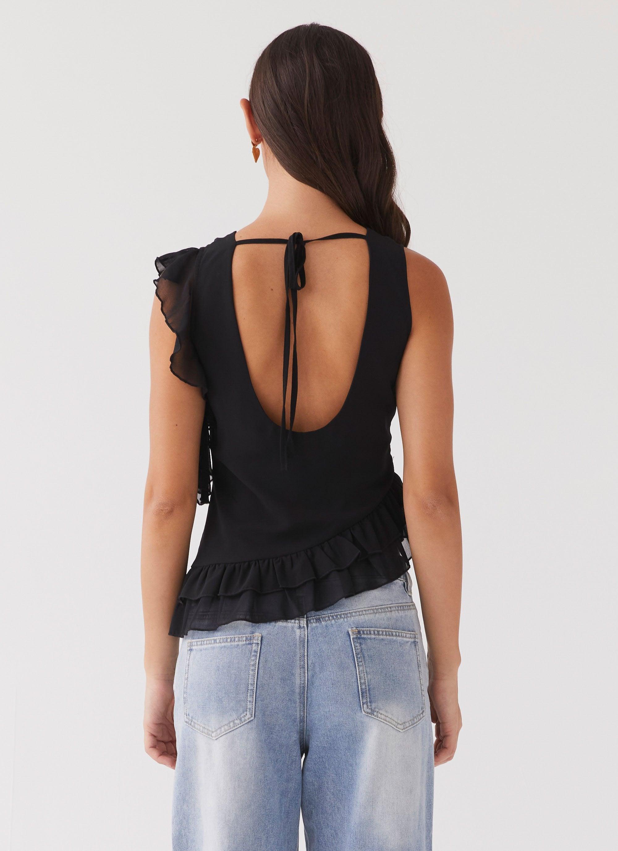 Empress Frill Trim Top - Black Product Image