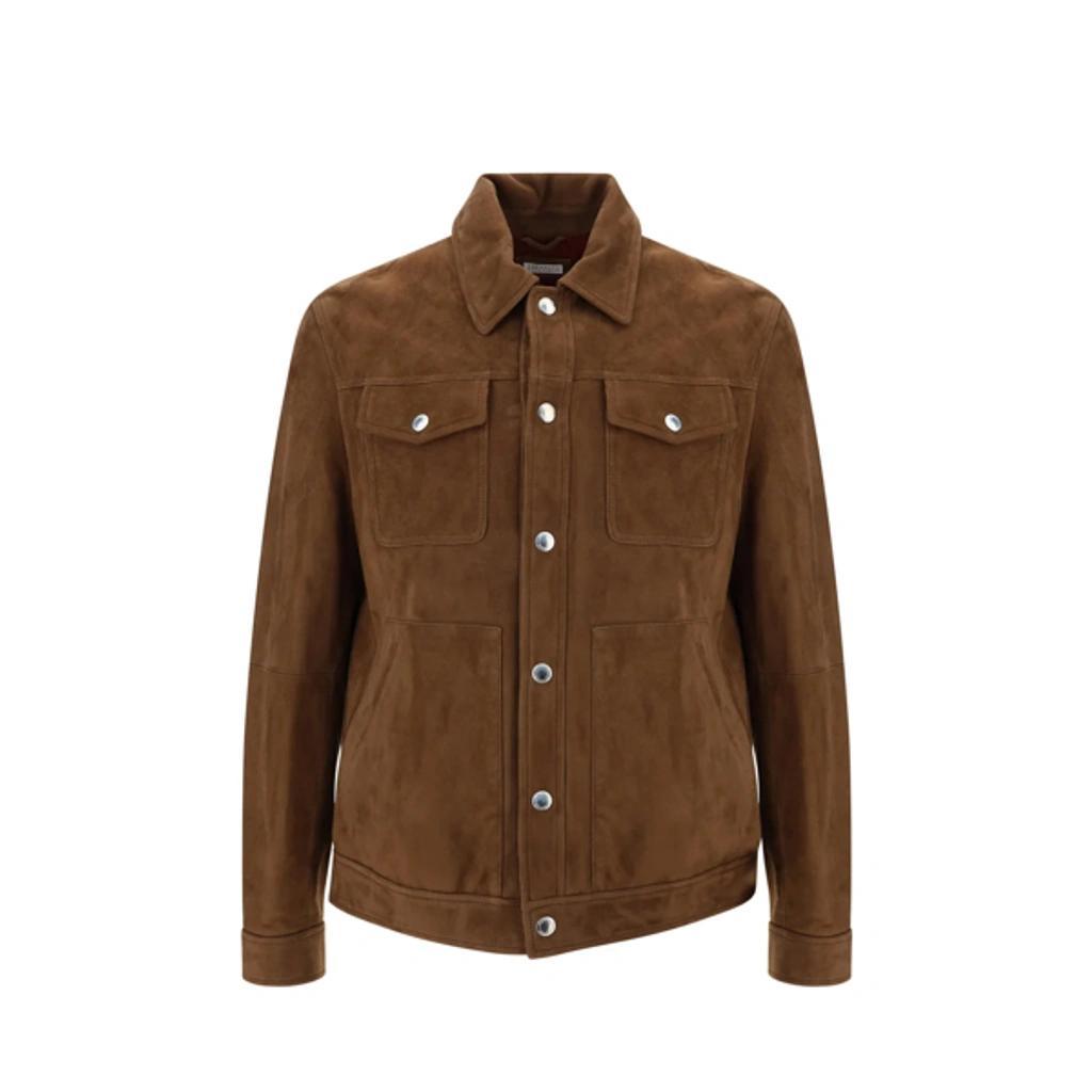 Leather Buttoned Jacket In Brown Product Image