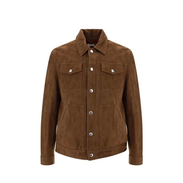 Leather Buttoned Jacket In Brown Product Image