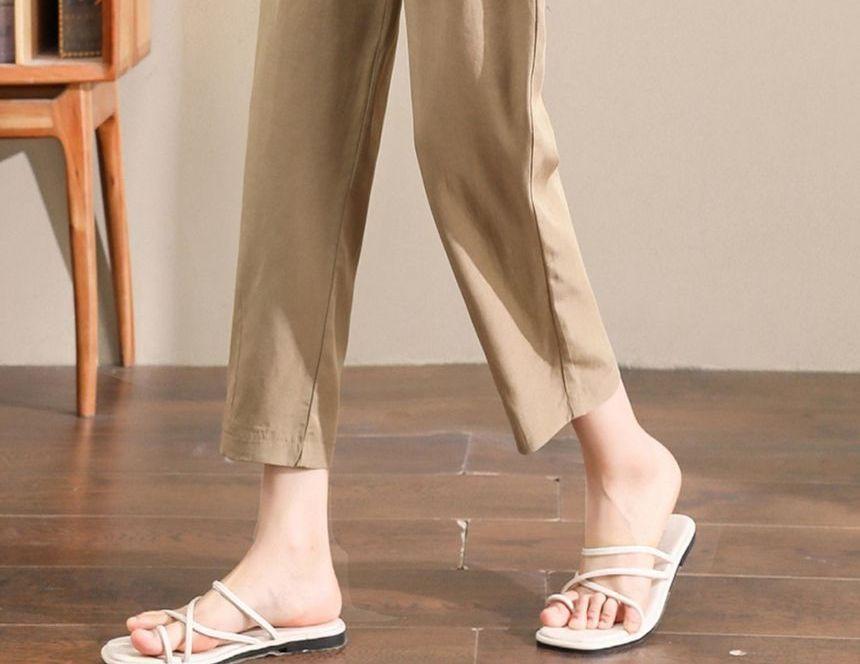 Elastic High Waist Plain Button-Fly Crop Tapered Pants Product Image