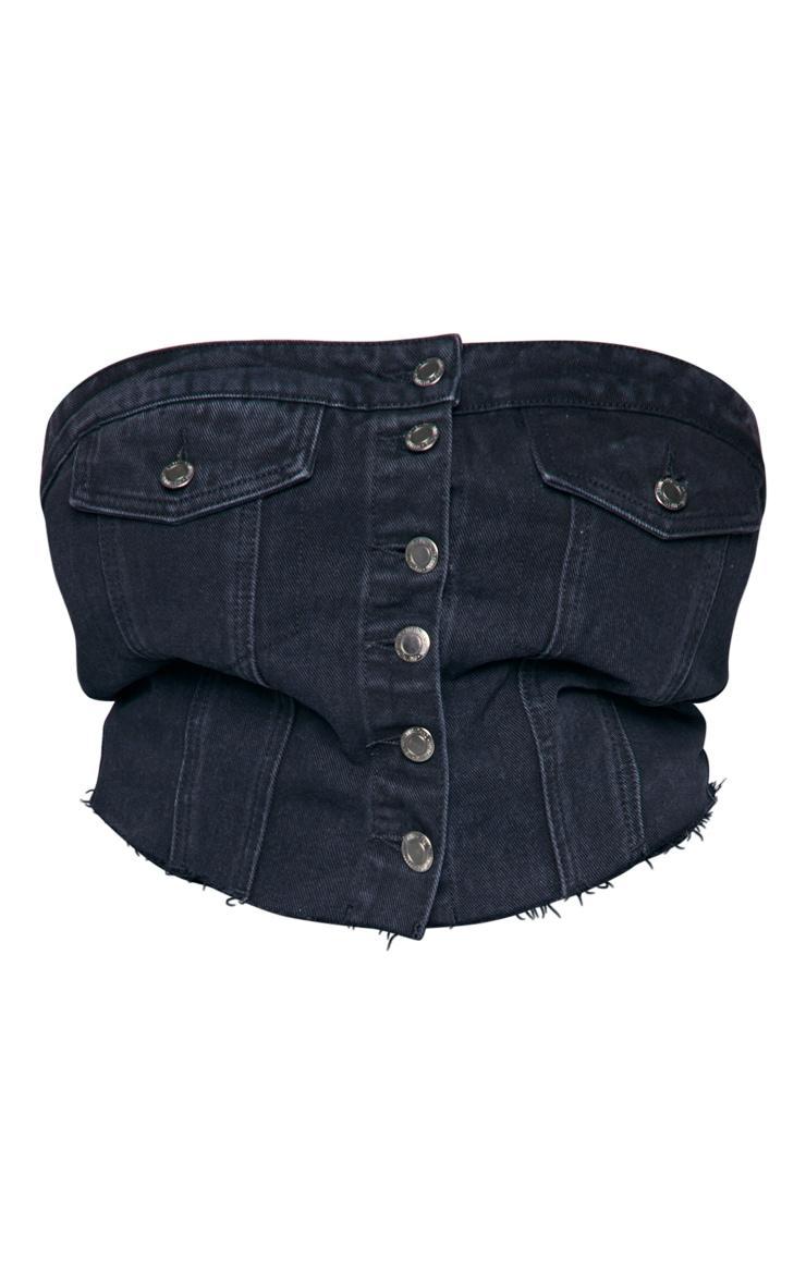 Plus Black Corset Button Up Crop Top Product Image