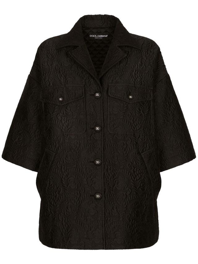 Floral-jacquard Short Cape In Black Product Image