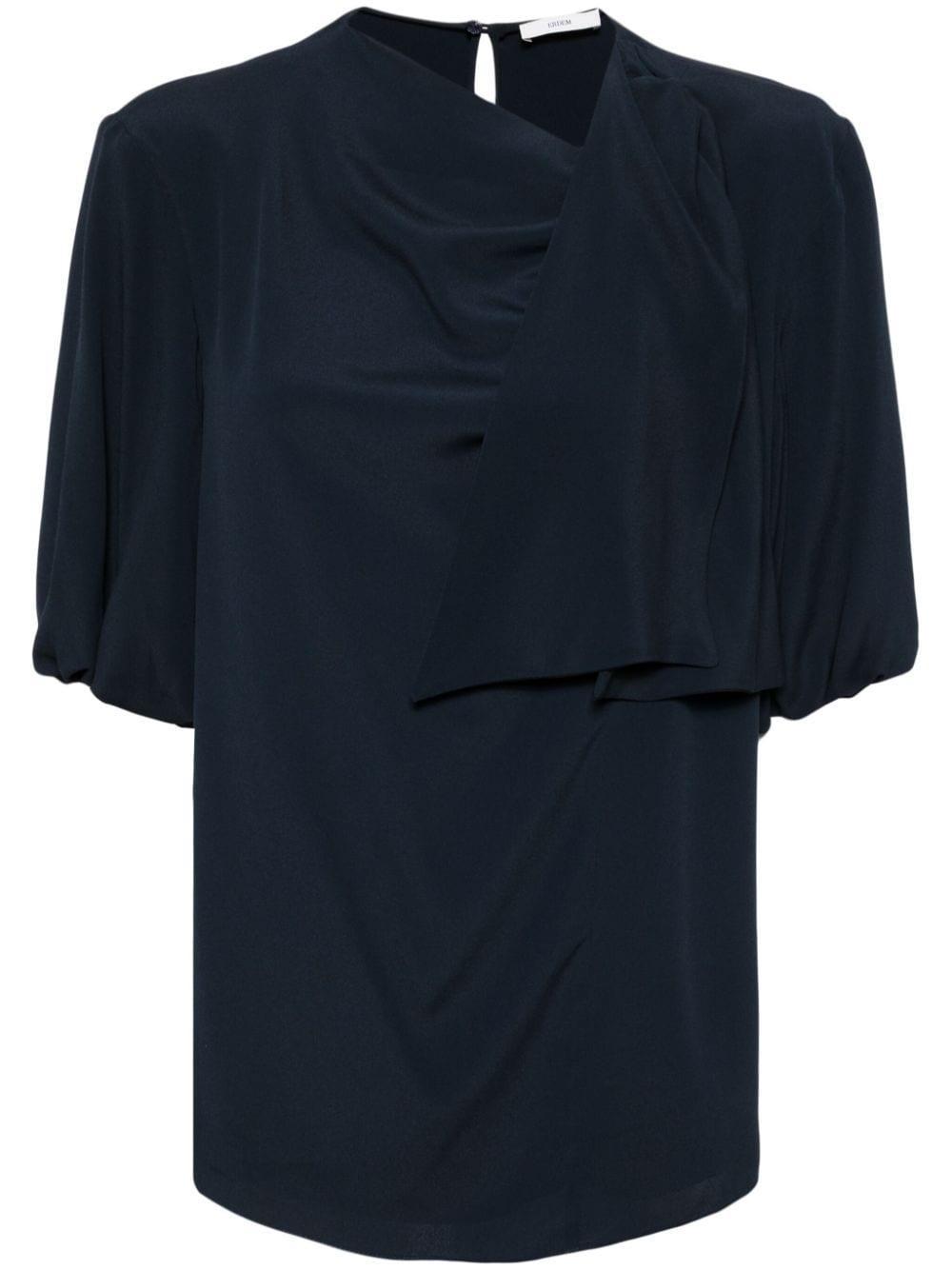 Draped Crepe-de-chine Top In Blau Product Image