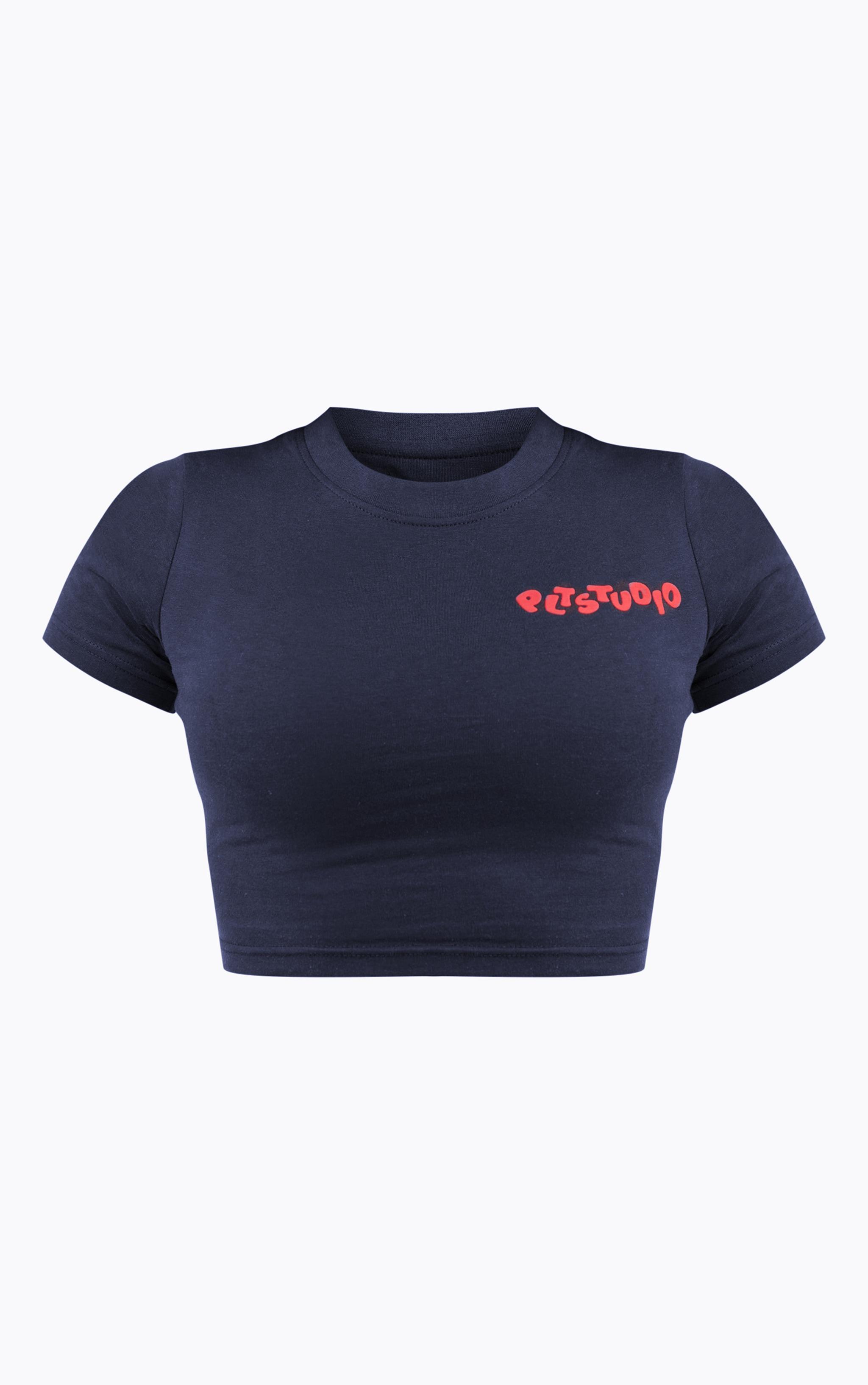 Midnight Blue PLT Studio Archive Cotton Puff Print Crop Top Product Image