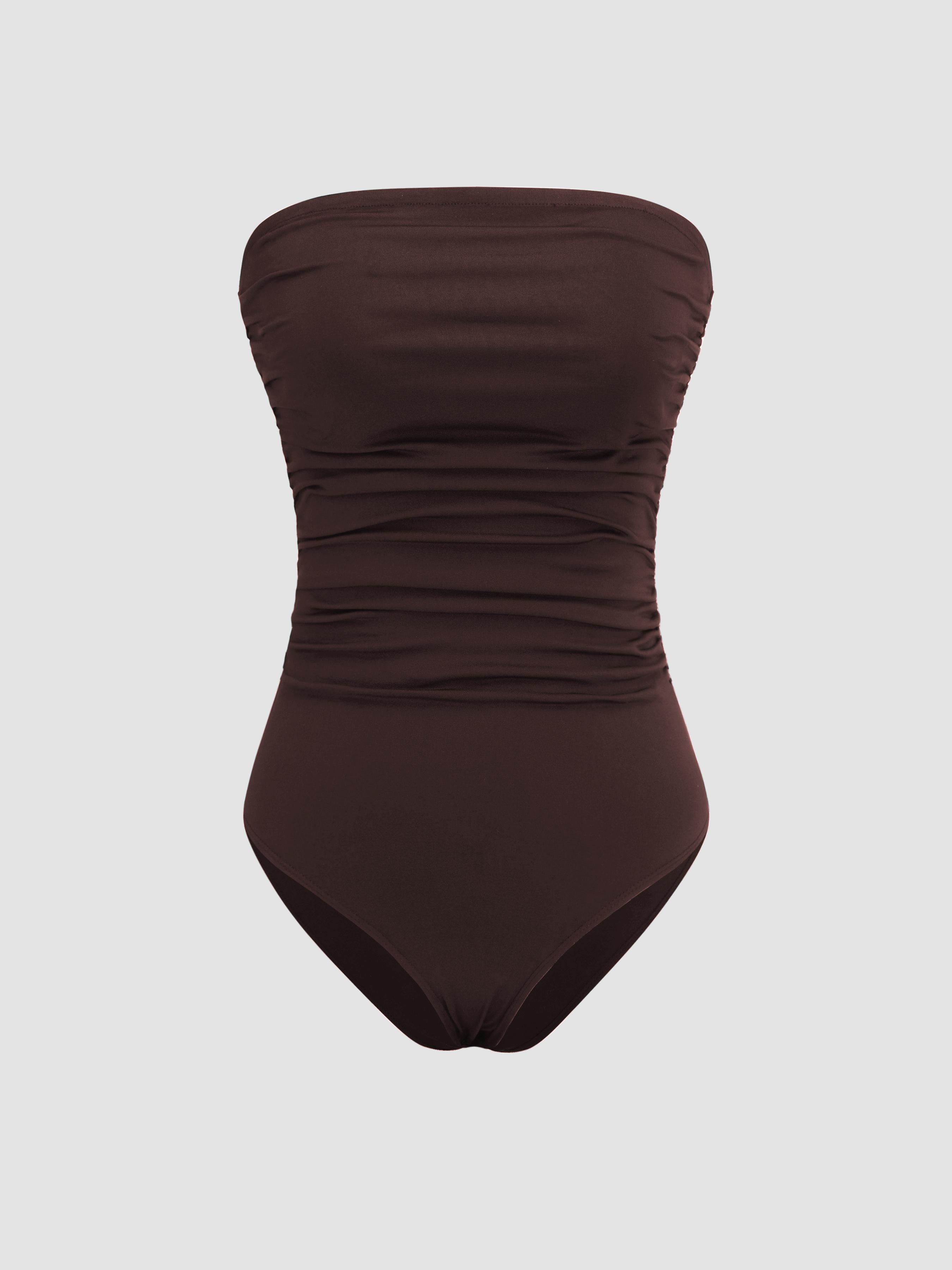 Strapless Solid Ruched Bodysuit Product Image