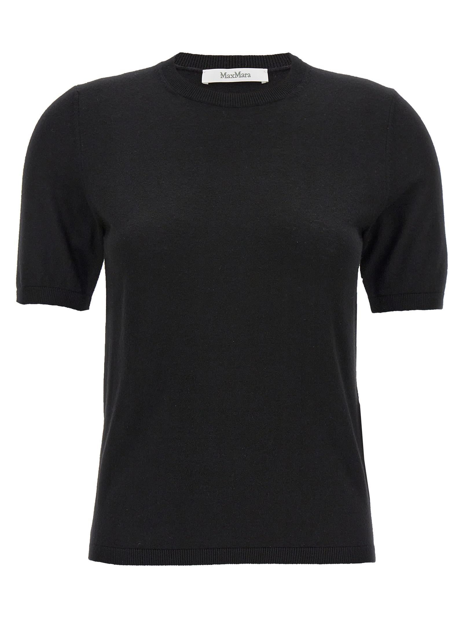 Crew Neck Knit Sweater With Short Sleeves In Black Product Image