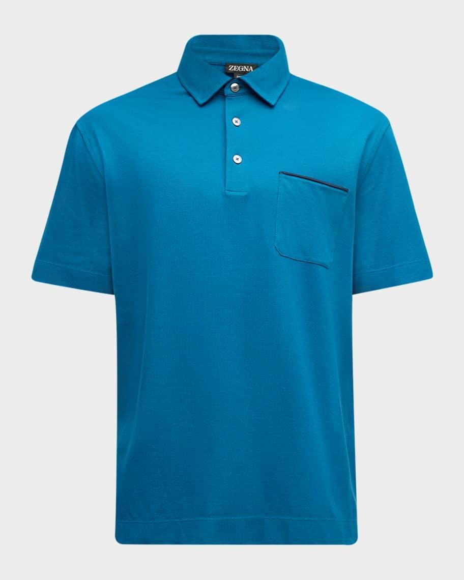 Men's Cotton Polo Shirt with Leather-Trim Pocket Product Image