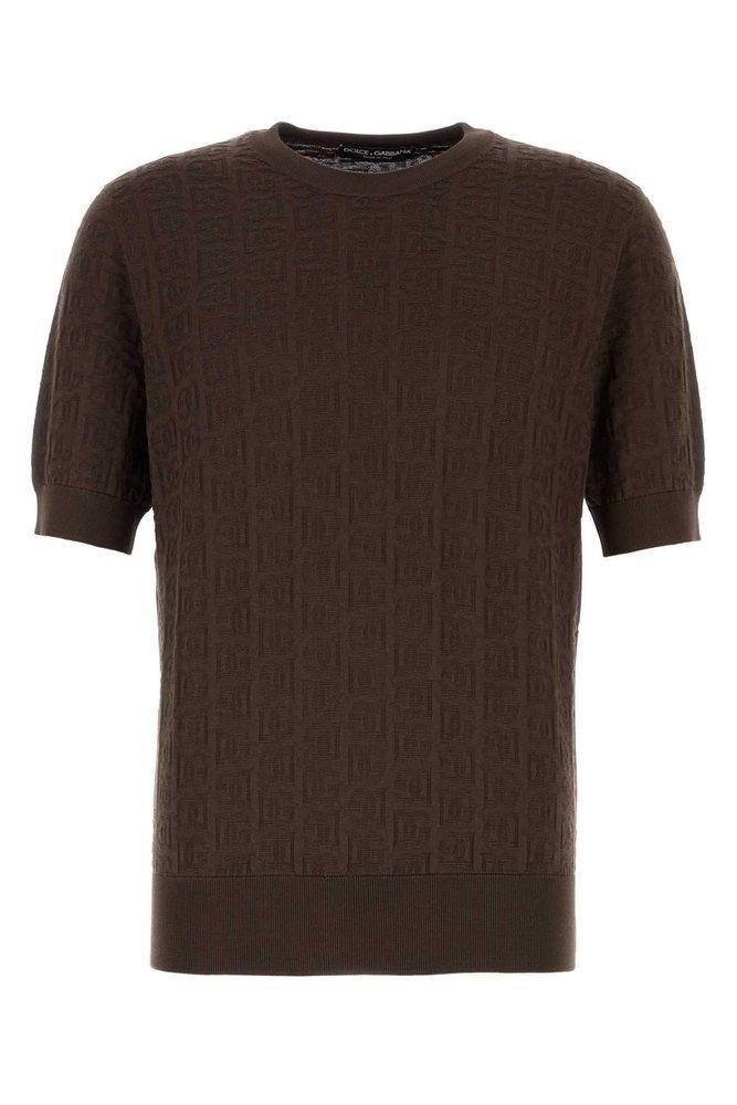 Dg Logo Jacquard Crewneck Sweater In Brown Product Image