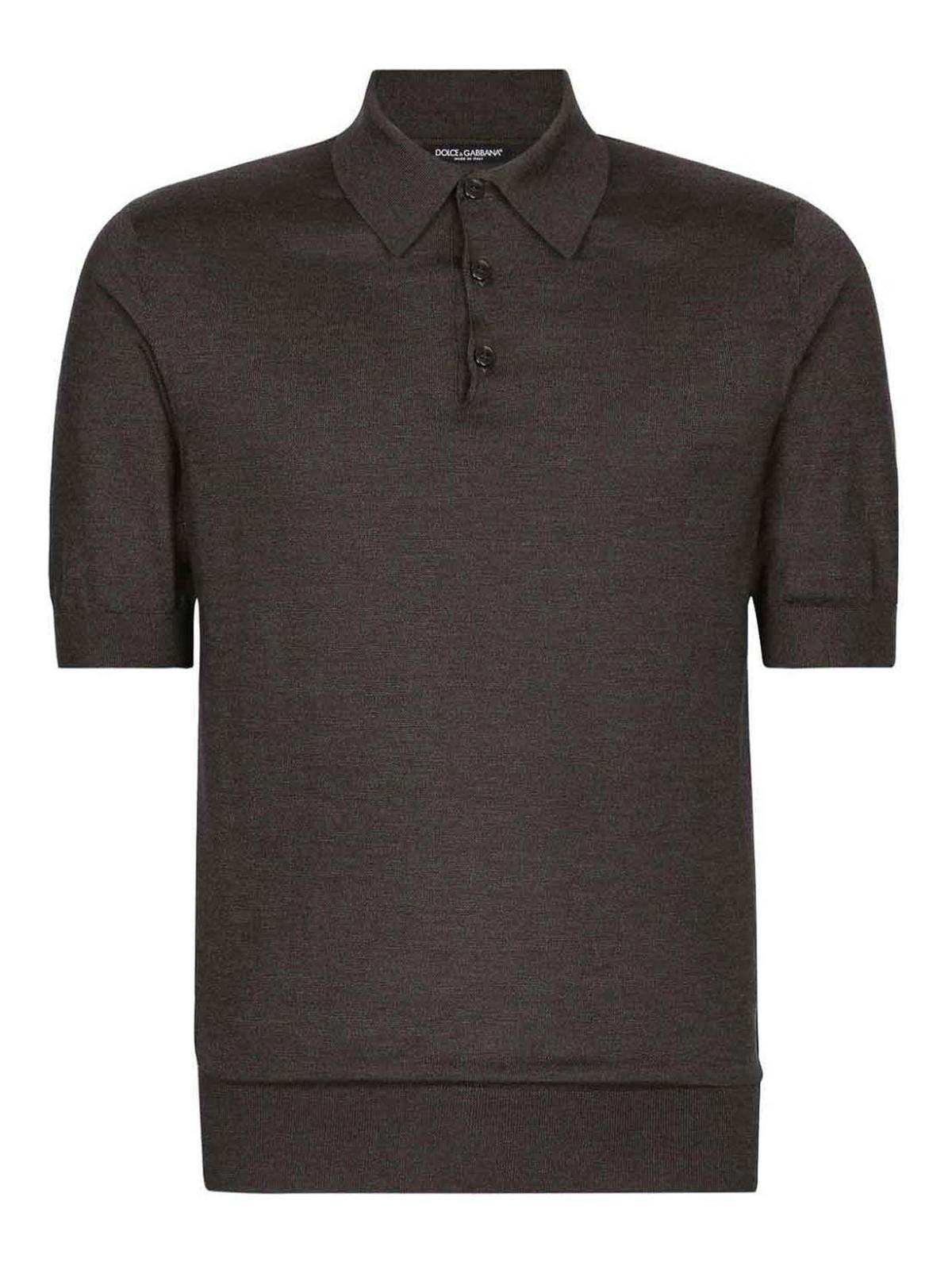 Short-sleeve Silk Polo Shirt In Grey Product Image