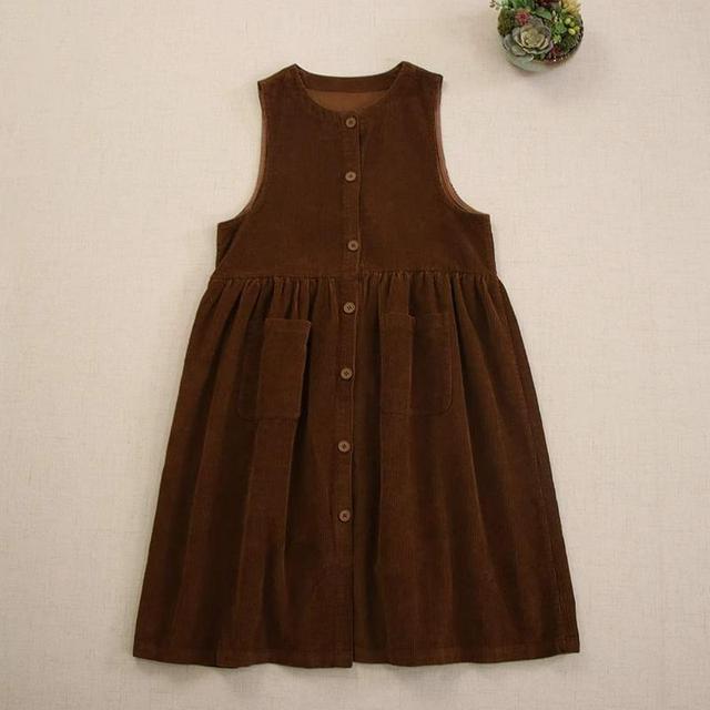 Plain Pocket Detail Corduroy Midi Overall Dress Product Image