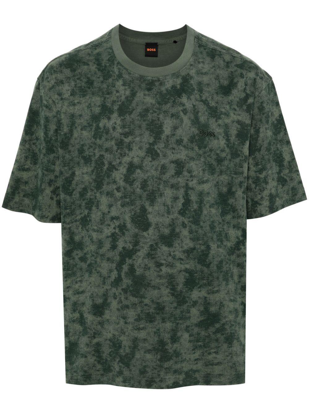 HUGO BOSS Cotton-jersey T-shirt With All-over Seasonal Print In Light Green Product Image