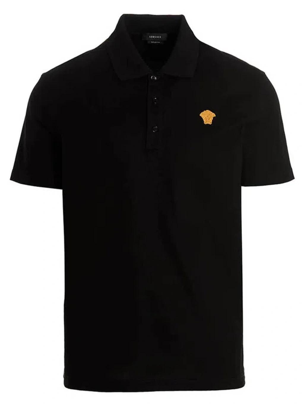 Medusa Embroidered Polo Shirt In Black Product Image