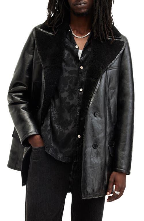 ALLSAINTS Selkirk Double Breasted Shearling Coat In Black/black Product Image