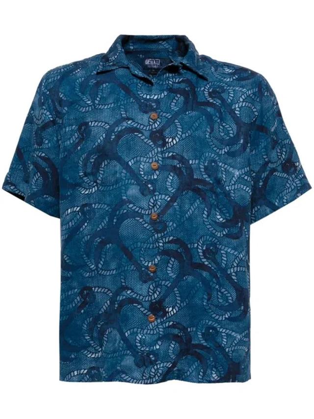 Marble Graphic-print Shirt In Blue Product Image