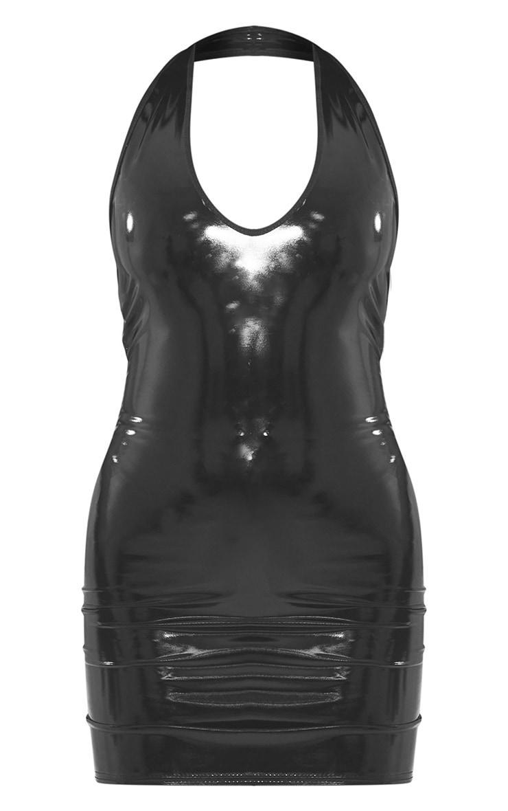 Black Vinyl Halterneck Bodycon Dress Product Image