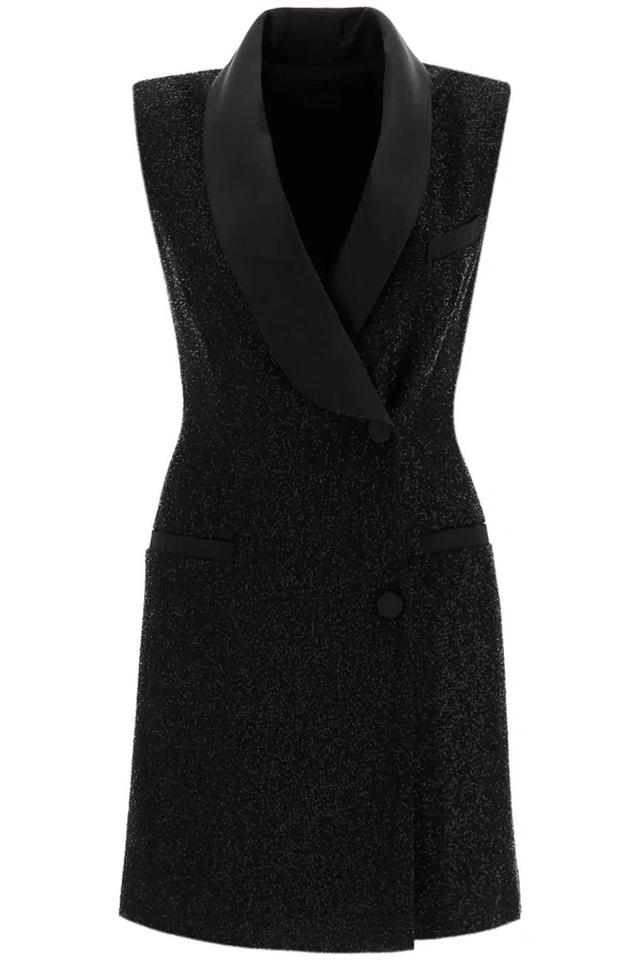 Satin Sequin Mini Dress With Scarf Collar In Black Product Image