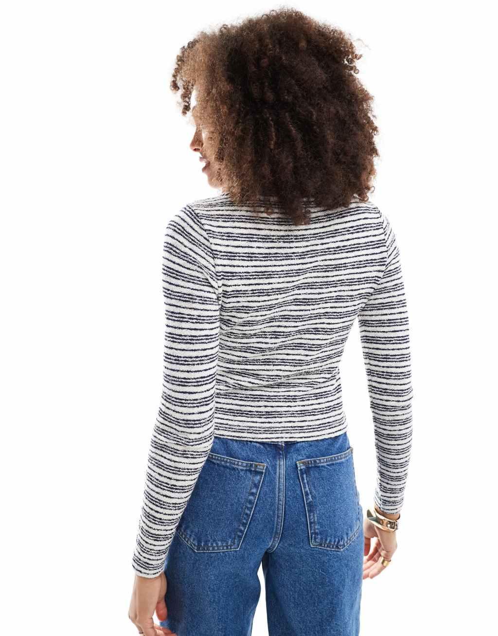 ASOS DESIGN stripe shrunken cardigan in navy Product Image