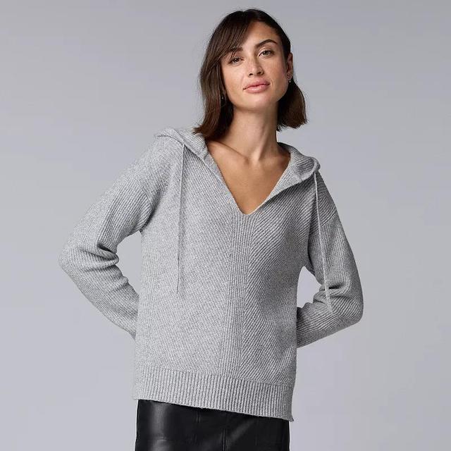 Womens Simply Vera Vera Wang Touch Of Cashmere Hooded Sweater Dark Gray Fox Grey Product Image