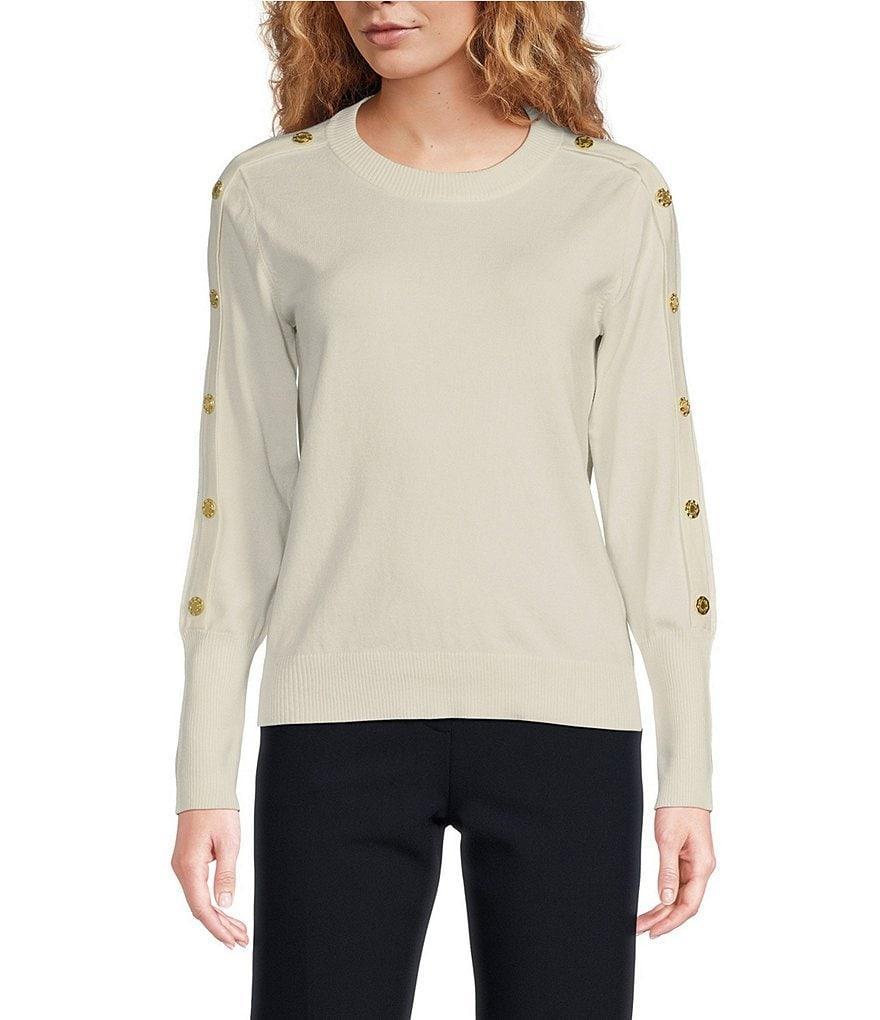 KARL LAGERFELD PARIS Button Shoulder Crew Neck Long Sleeve Sweater Product Image