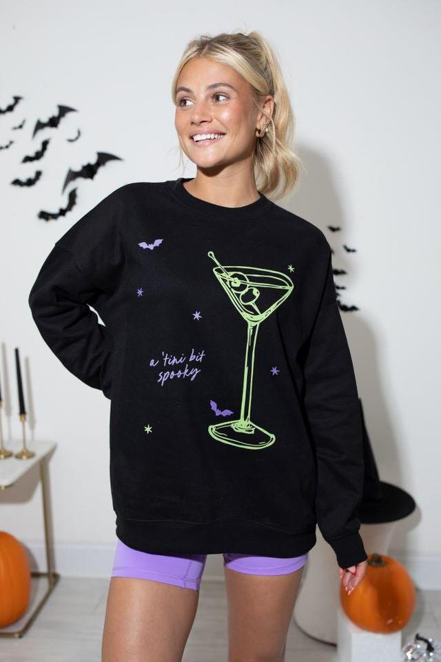 Tini Bit Spooky Black Oversized Graphic Sweatshirt Product Image