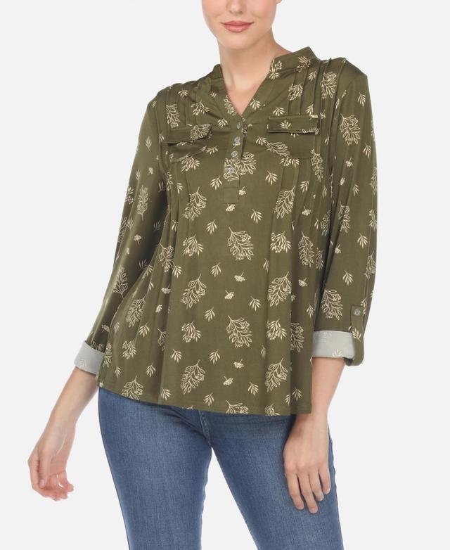 Womens Pleated Leaf Print Blouse Product Image