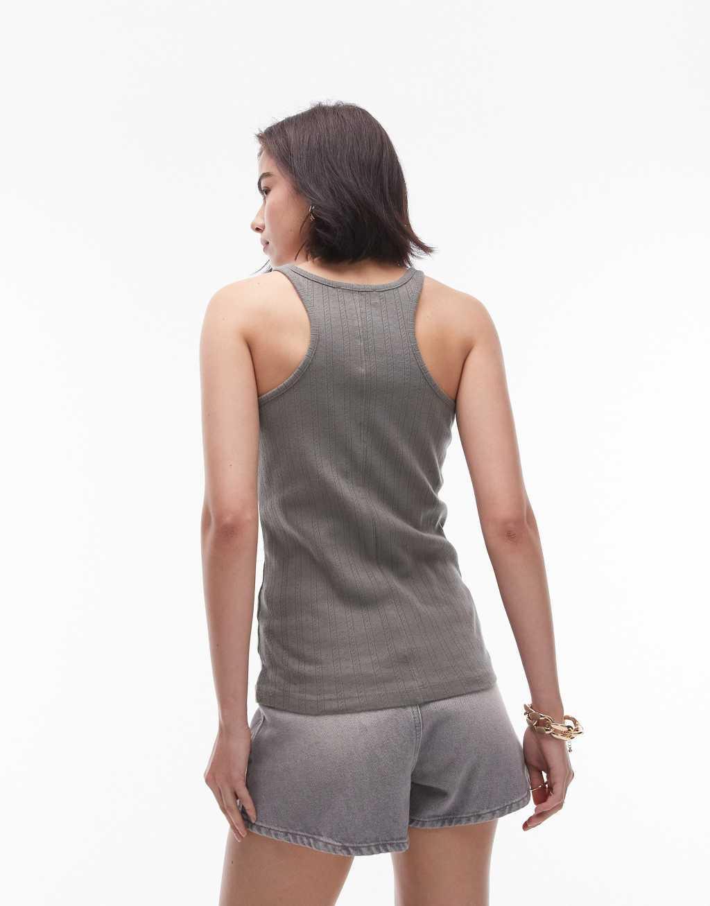 Topshop acid wash poinelle tank in khaki Product Image