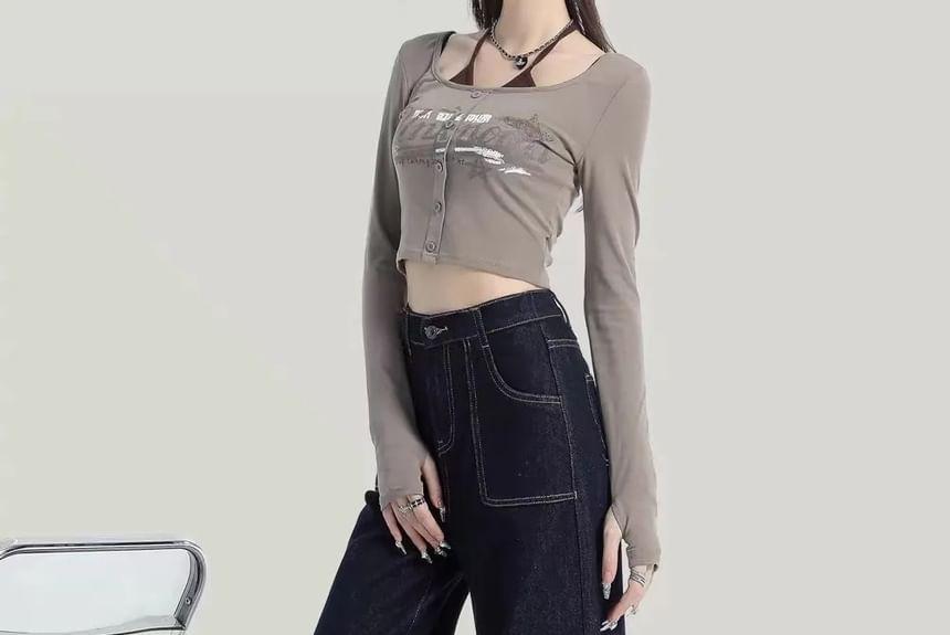 High Rise Contrast Stitched Wide Leg Jeans Product Image