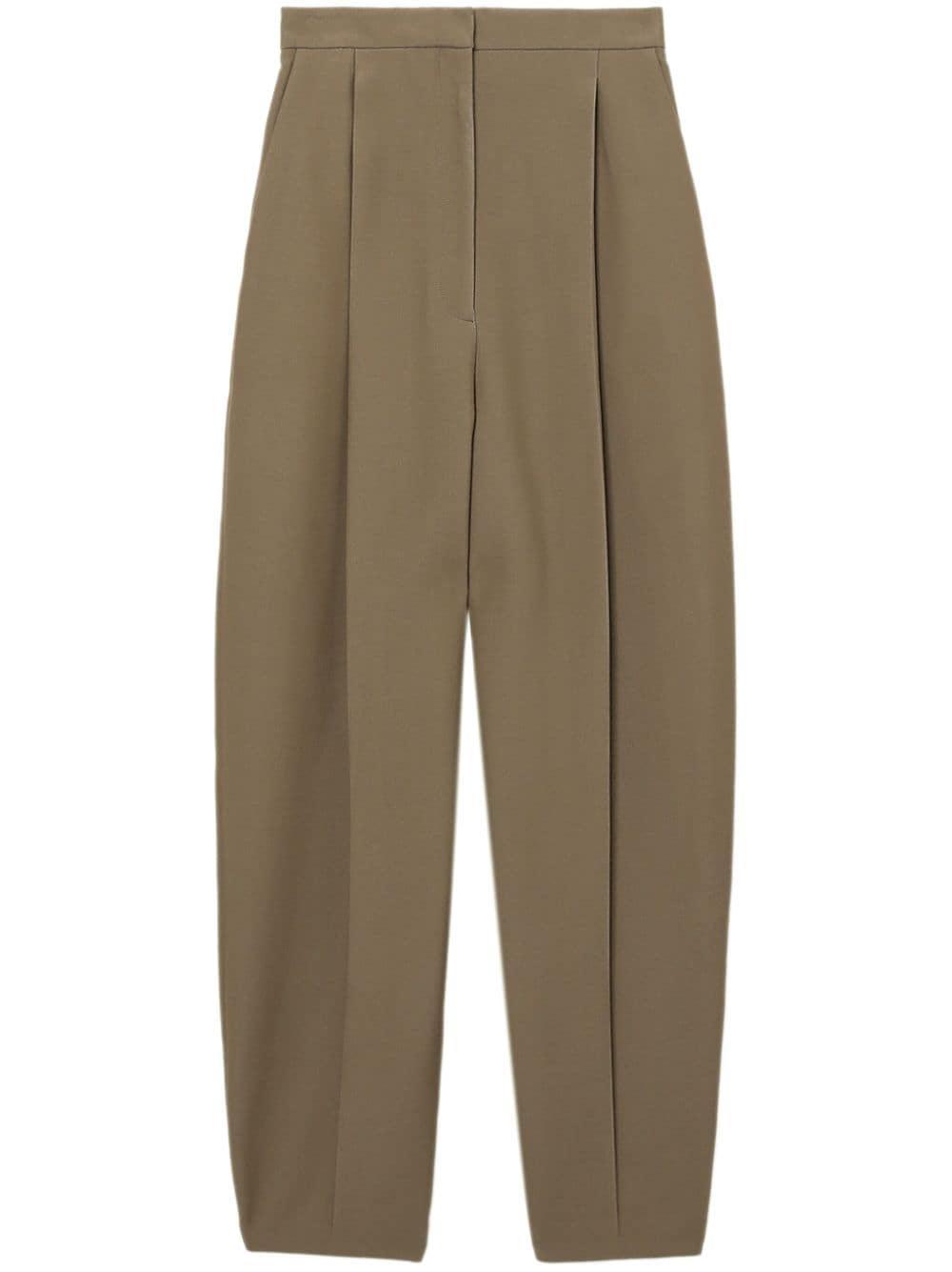 KHAITE Ashford Pleated Woven Tapered Pants In Brown Product Image