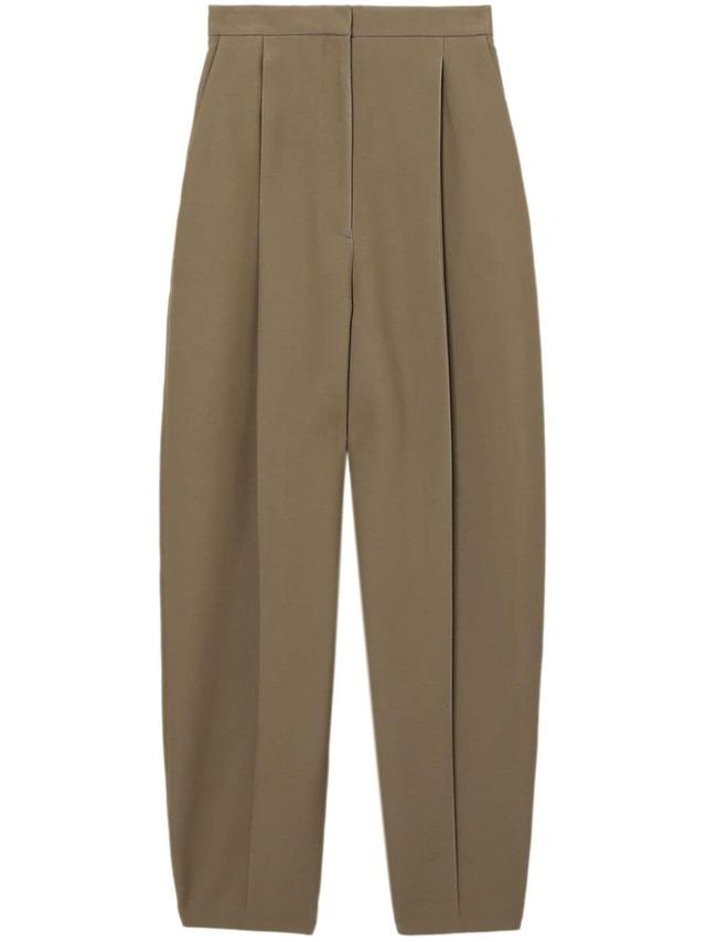 KHAITE Ashford Pleated Woven Tapered Pants In Brown Product Image