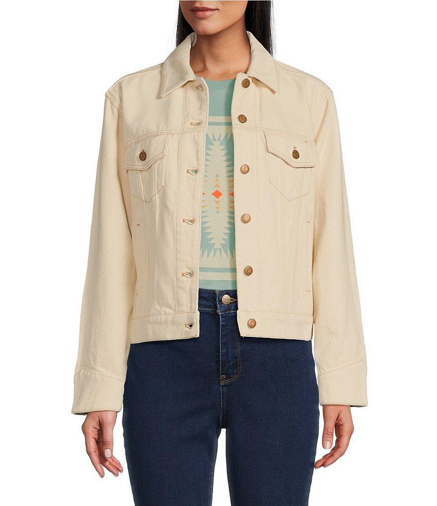 Pendleton Point Collar Long Sleeve Pocketed Denim Wool Blend Trucker Jacket Product Image