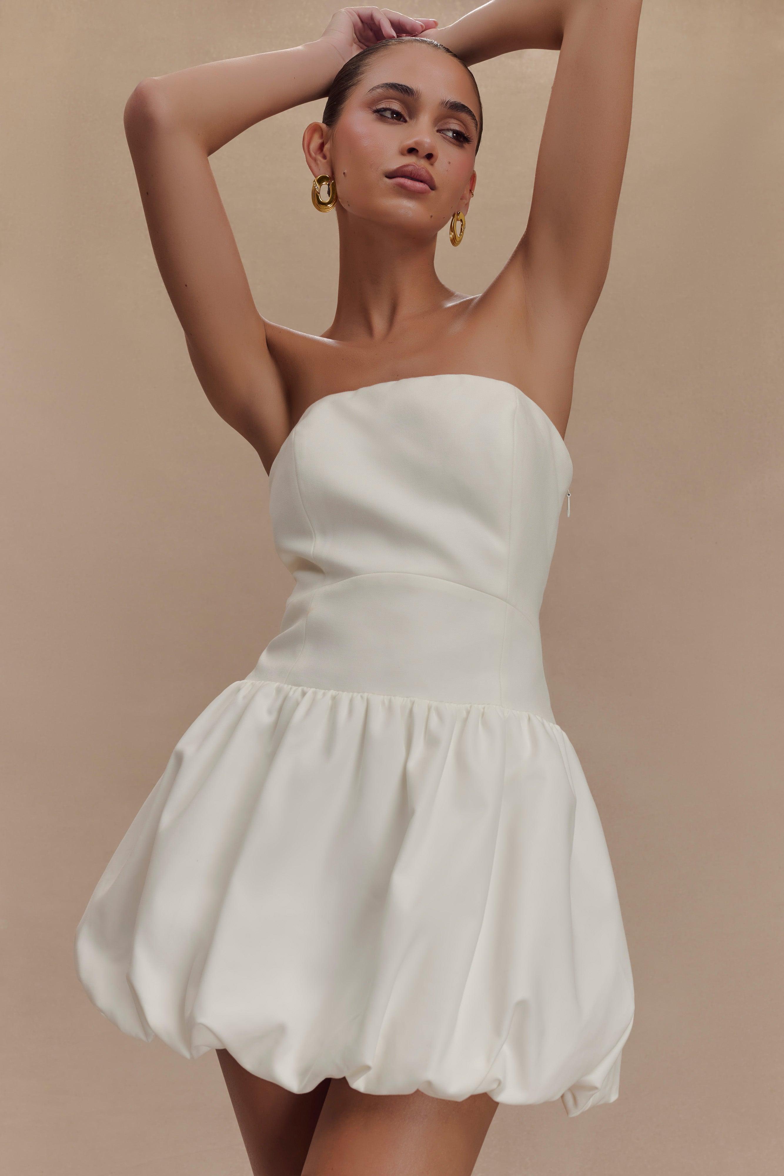 Clementina Strapless Bubble Mini Dress - White Product Image