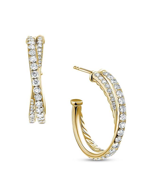 Womens Pav Crossover Hoop Earrings In 18K Yellow Gold With Diamonds Product Image