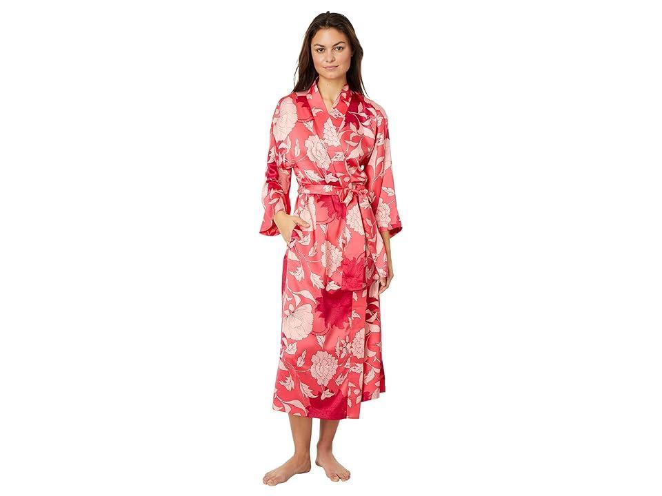 N by Natori Venetian Satin Robe (Coral Punch) Women's Robe Product Image