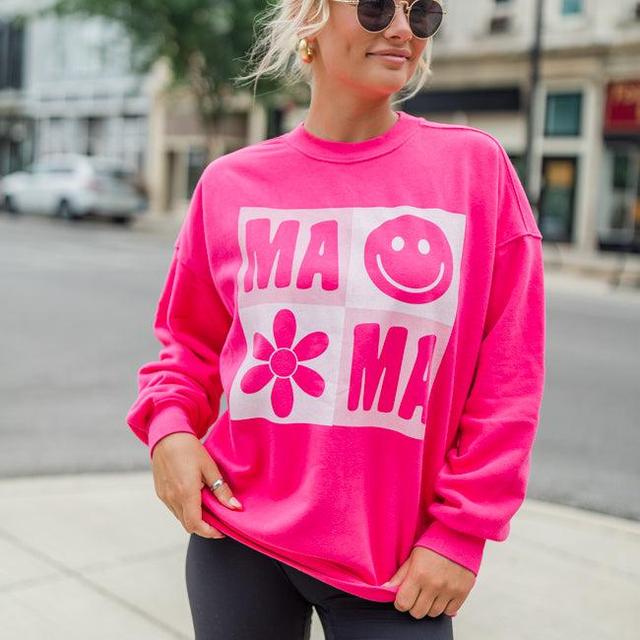 Mama Retro Hot Pink Oversized Graphic Sweatshirt Product Image