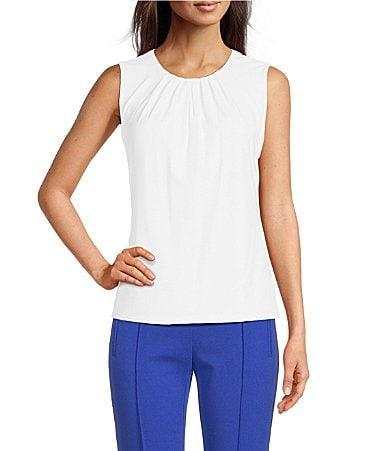 Calvin Klein Solid Pleated Crew Neck Knit Tank Top Product Image