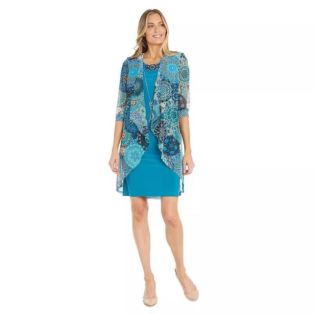 Womens R&M Richards Flyaway Jacket With Tank Dress And Detachable Necklace Blue Product Image