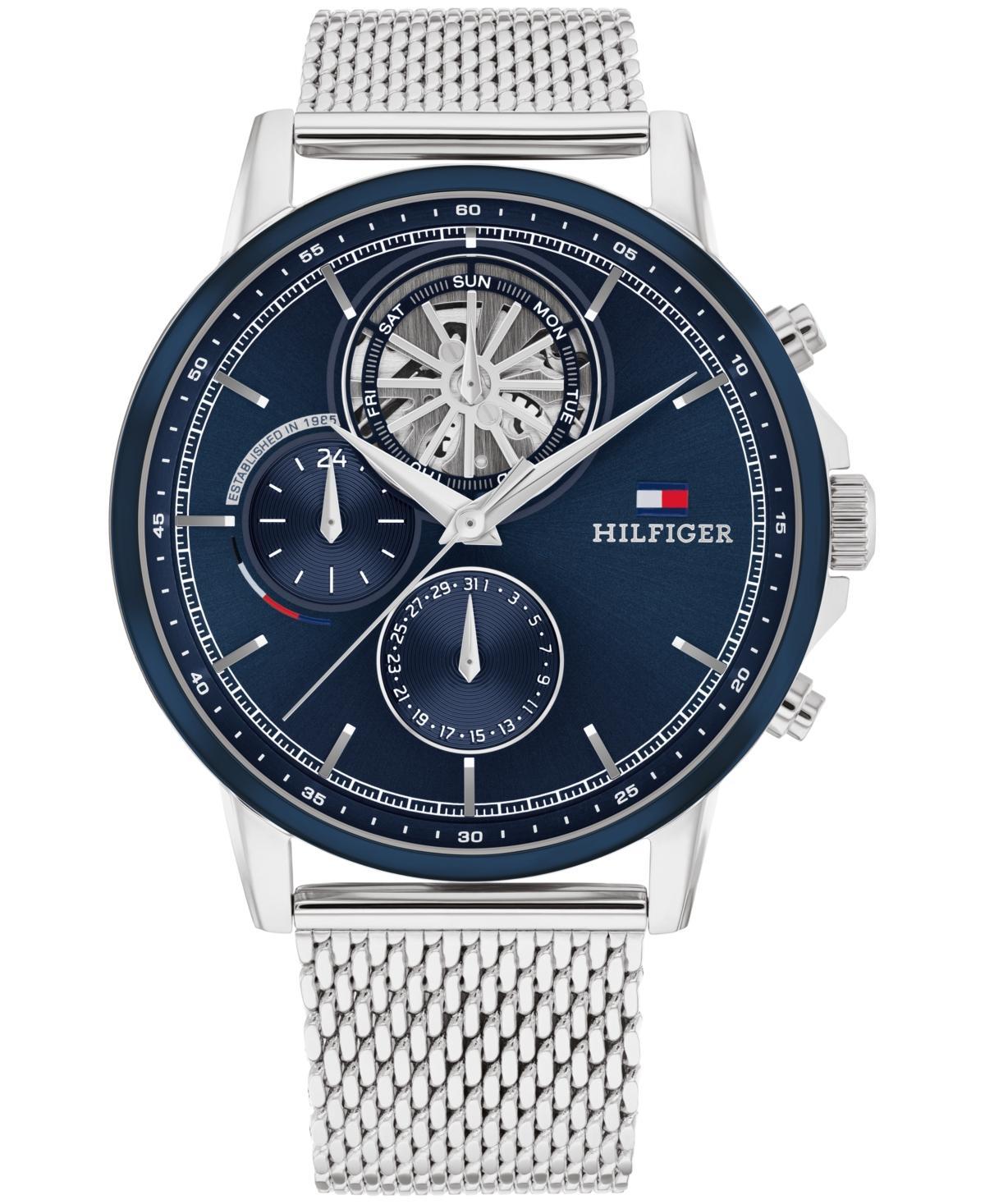 Tommy Hilfiger Mens Multifunction Silver-Tone Stainless Steel Mesh Watch 44mm - Silver Product Image